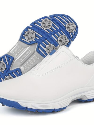 Men's Golf Shoes, Non-Slip Athletic Sneakers, Black with White Accents
