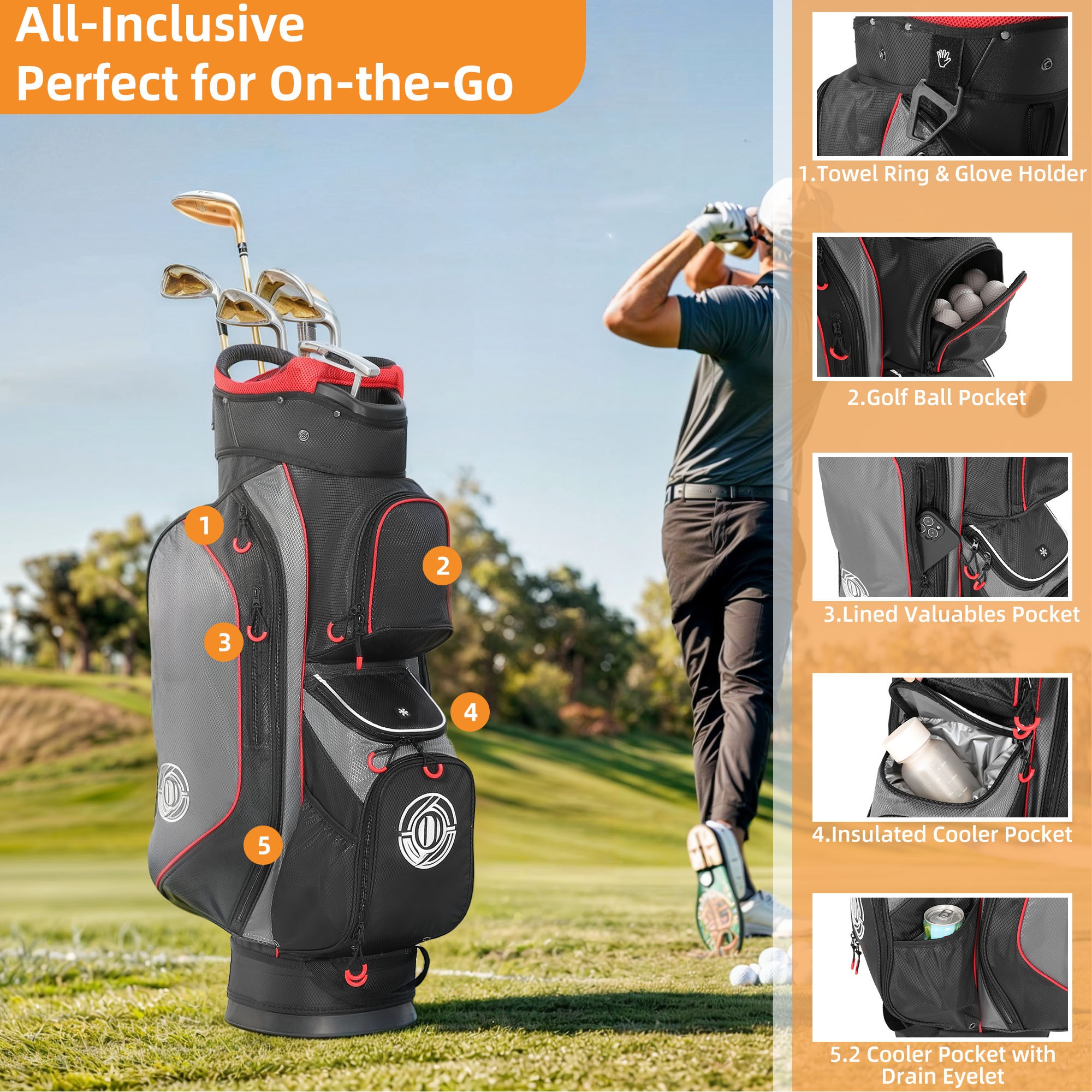 Shop source 15 Way Top Golf Cart Bag, Lightweight Golf Bag for Men Women - Image 5