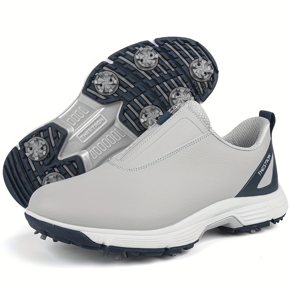 Men's Golf Shoes, Non-Slip Athletic Sneakers, Black with White Accents - Image 10