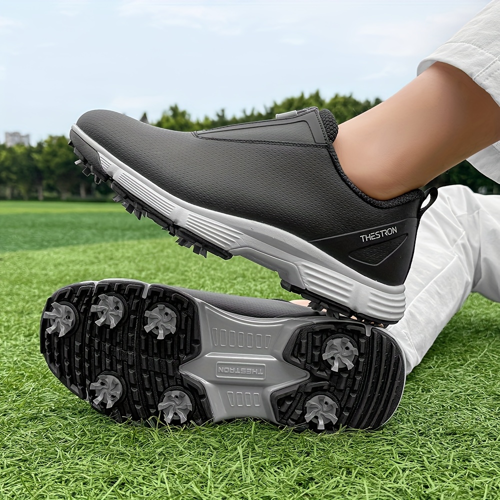 Men's Golf Shoes, Non-Slip Athletic Sneakers, Black with White Accents - Image 3