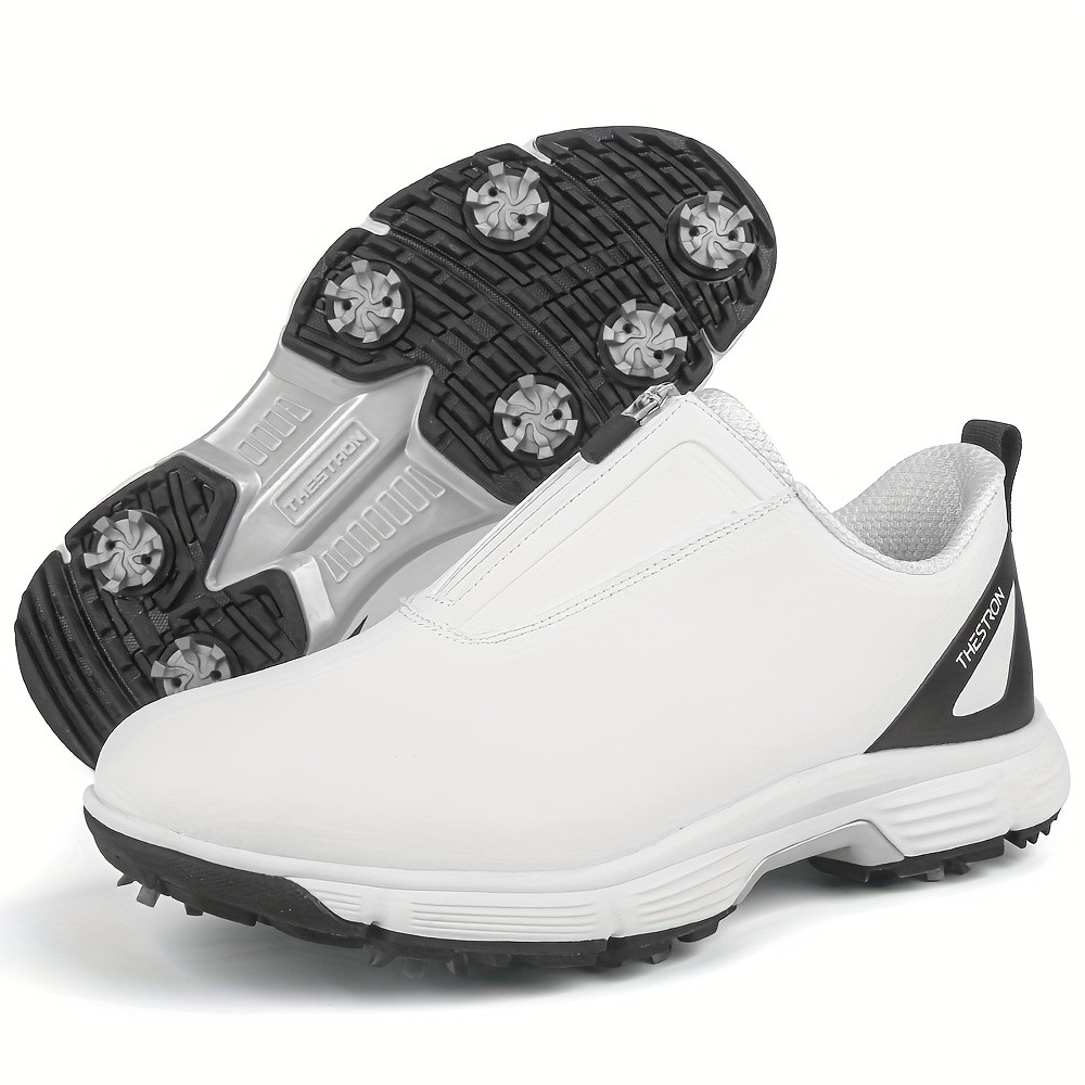 Men's Golf Shoes, Non-Slip Athletic Sneakers, Black with White Accents - Image 4