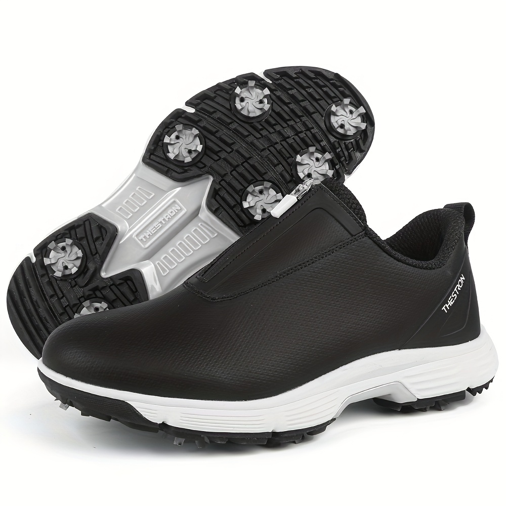 Men's Golf Shoes, Non-Slip Athletic Sneakers, Black with White Accents - Image 9