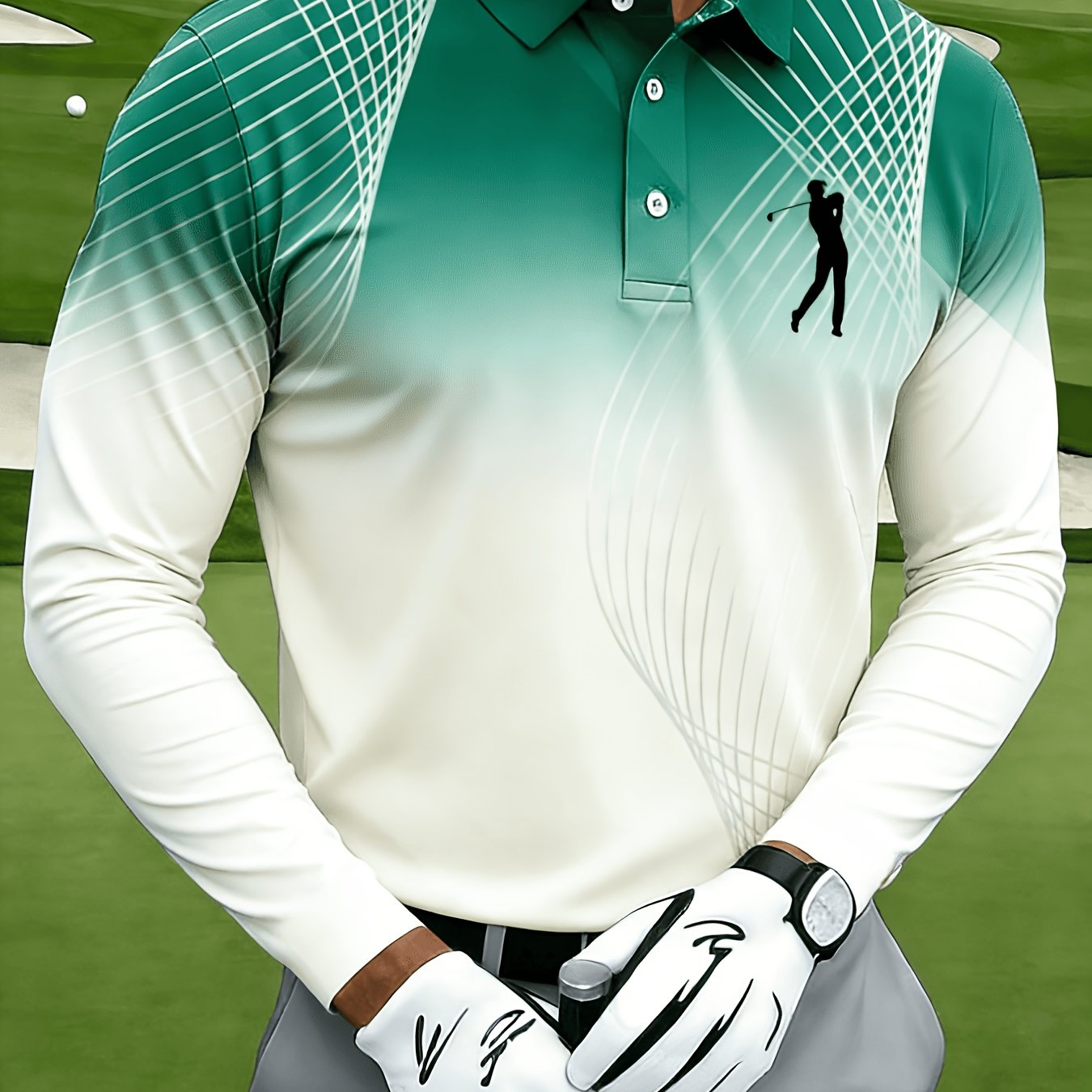 Men's Casual Long-sleeve, with Mesh Lines and Golf Pattern Prints - Image 18