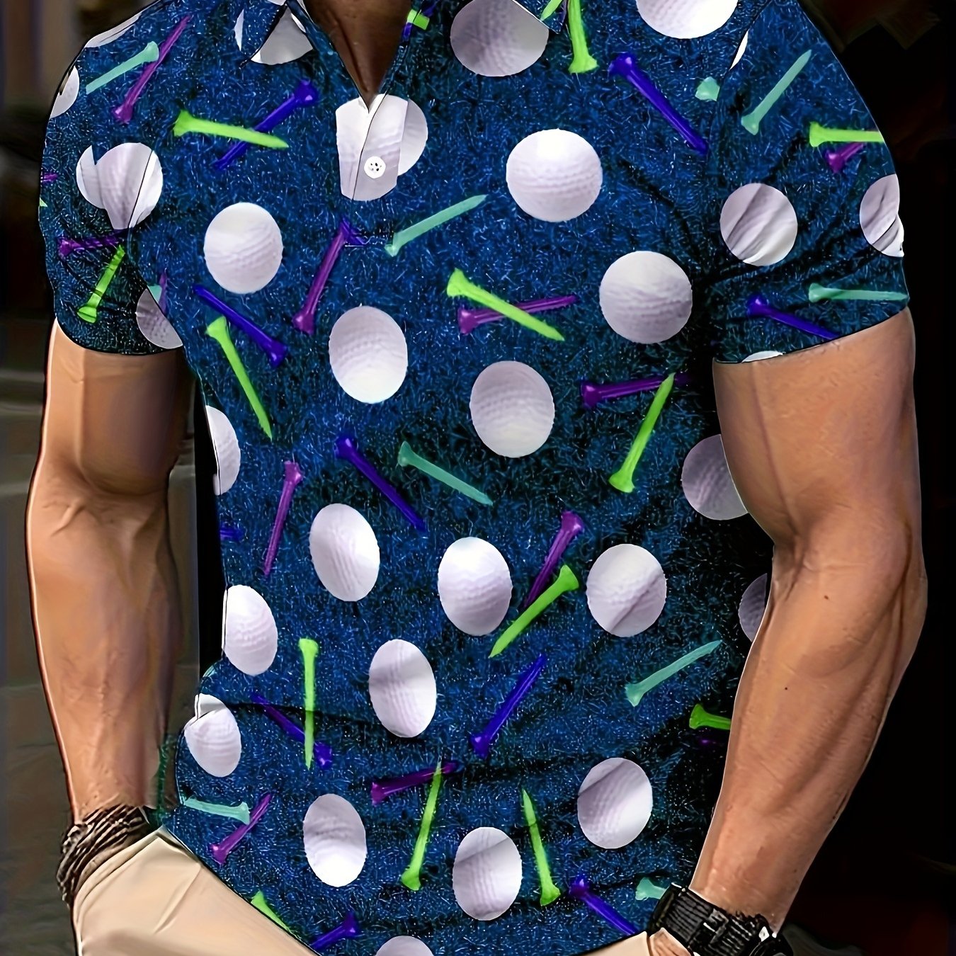 Men's Plus Size 2D Flat Golf Print Shirt Button - Image 11