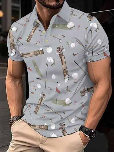 2D Flat Printing Men's Lightweight Breathable Golf Shirt