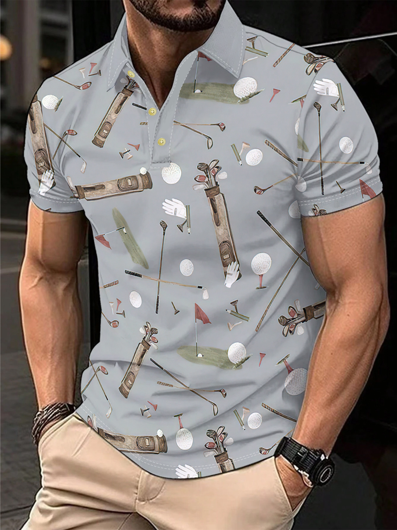 2D Flat Printing Men's Lightweight Breathable Golf Shirt