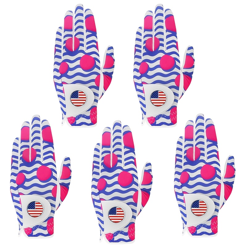 GKANDI Stylish Women's Golf Gloves Value 5Pack Left Hand With USA Flag Ball Marker - Image 7