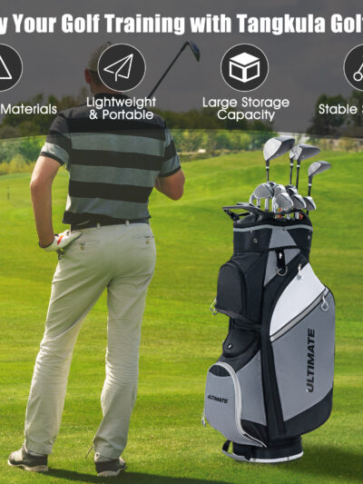 MULTIGOT 10" 14-Way Golf Cart Stand Bag w/ Cooler Bag Waterproof Valuable Pocket Rain Hood