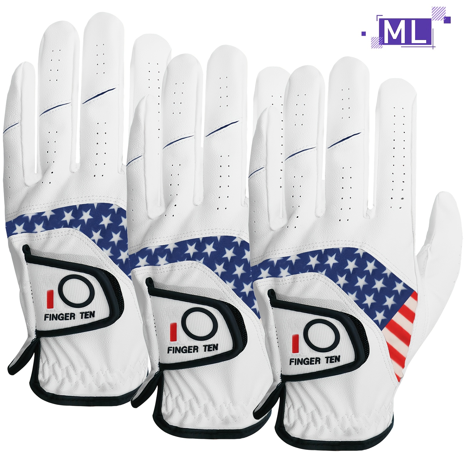 FINGER TEN Men's Golf Gloves 3pcs Left Hand Right Handed - Image 9