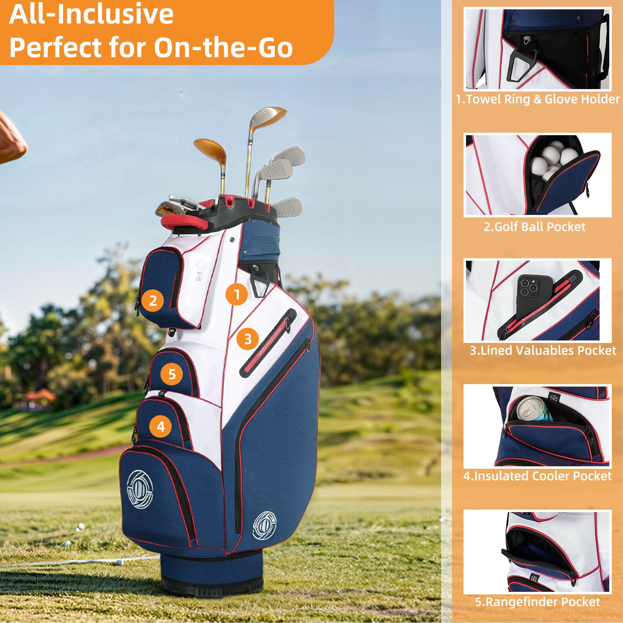 Shopsource 14 Way Top Golf Cart Bag with Full- Length Dividers - Image 5