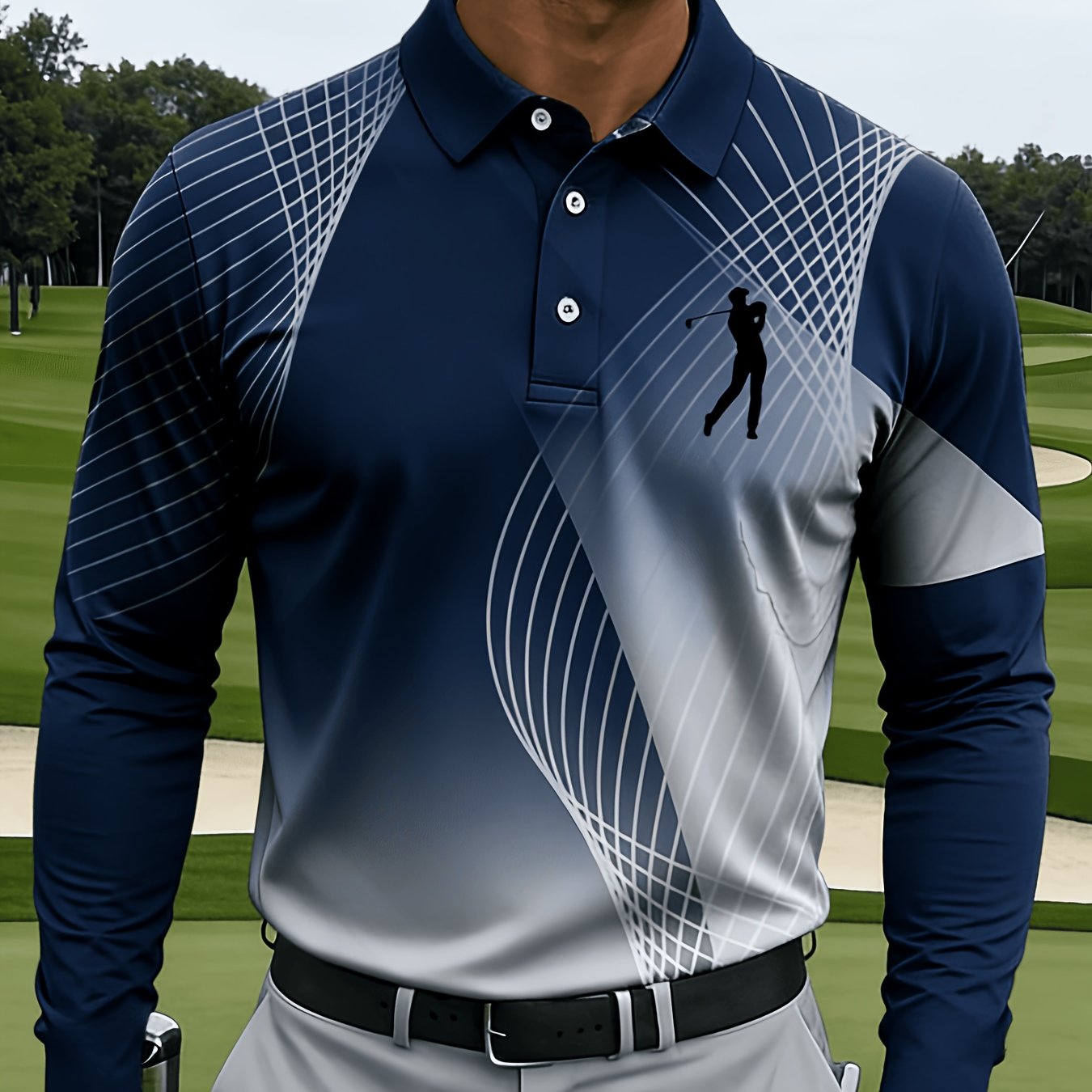 Men's Casual Long-sleeve, with Mesh Lines and Golf Pattern Prints - Image 16