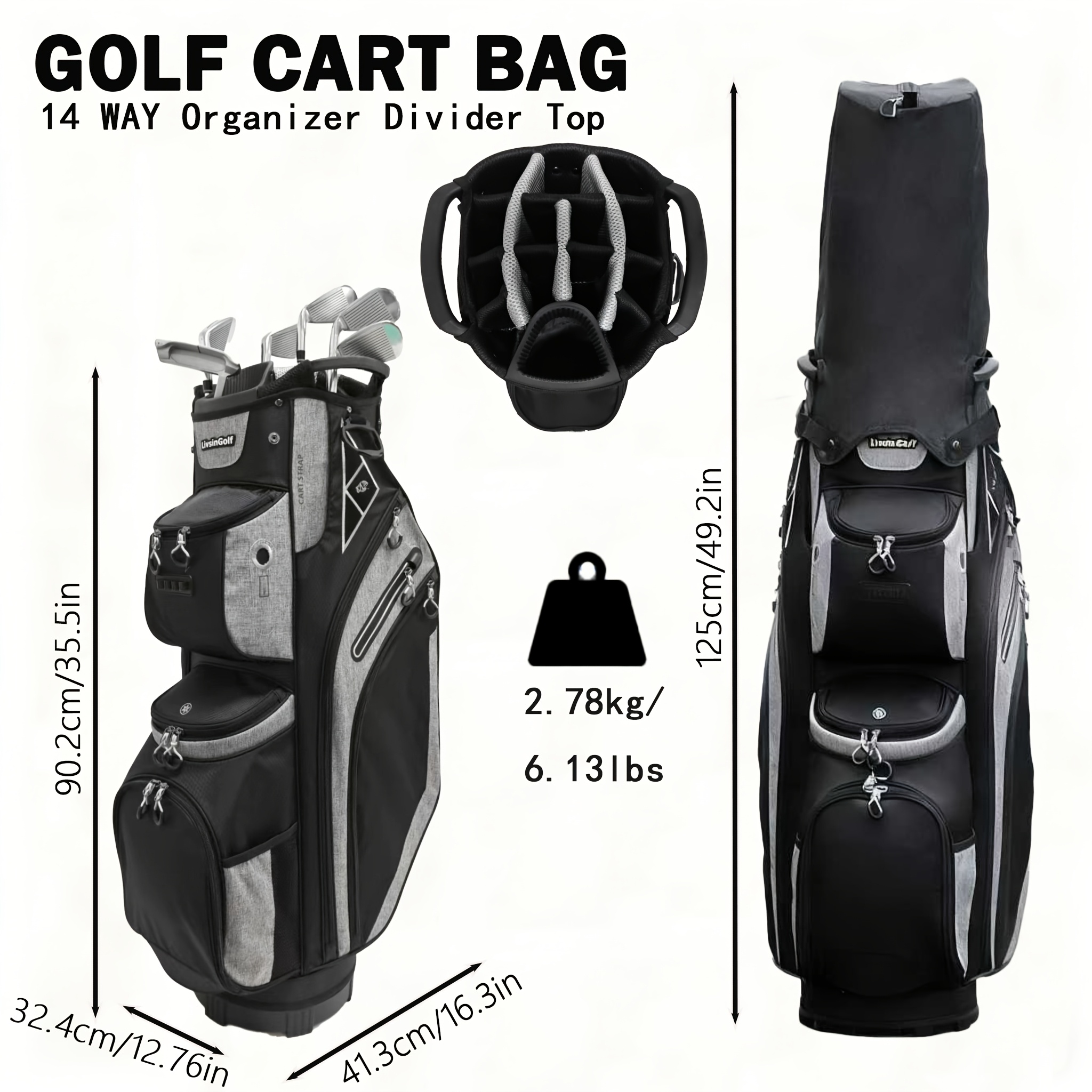 14-Divider Full-Length Golf Bag with Dual Handles & Dividers - Image 7