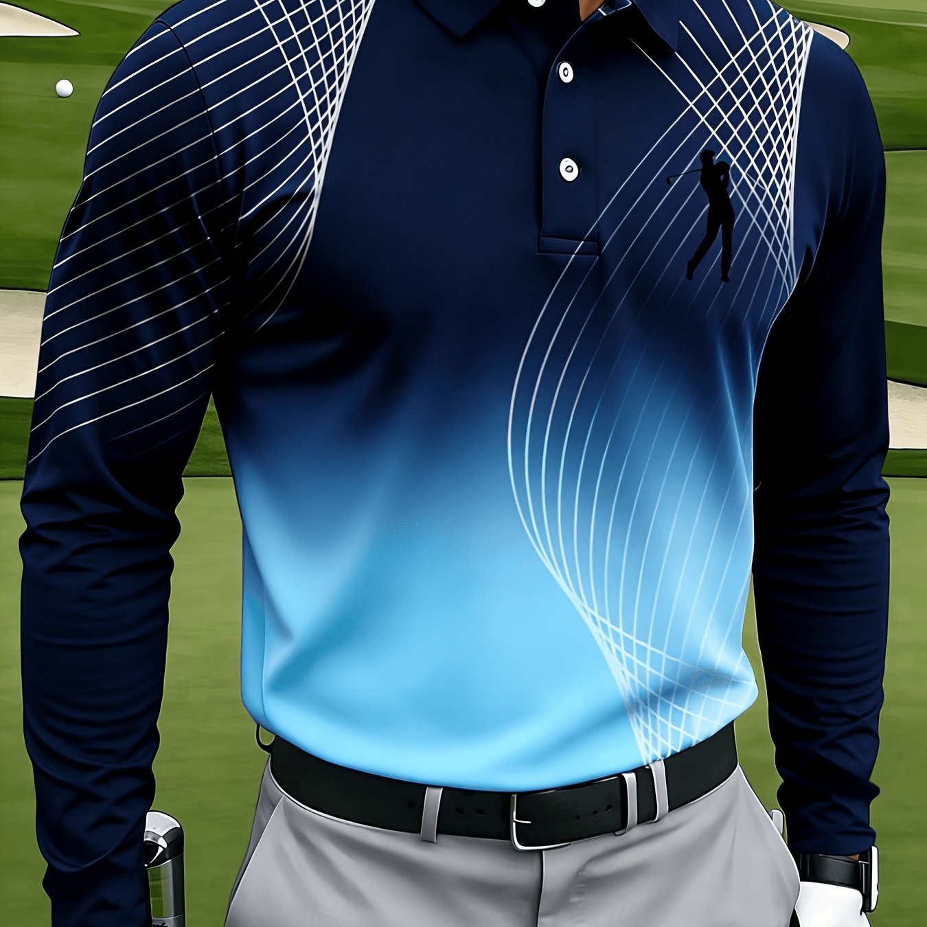 Men's Casual Long-sleeve, with Mesh Lines and Golf Pattern Prints - Image 13