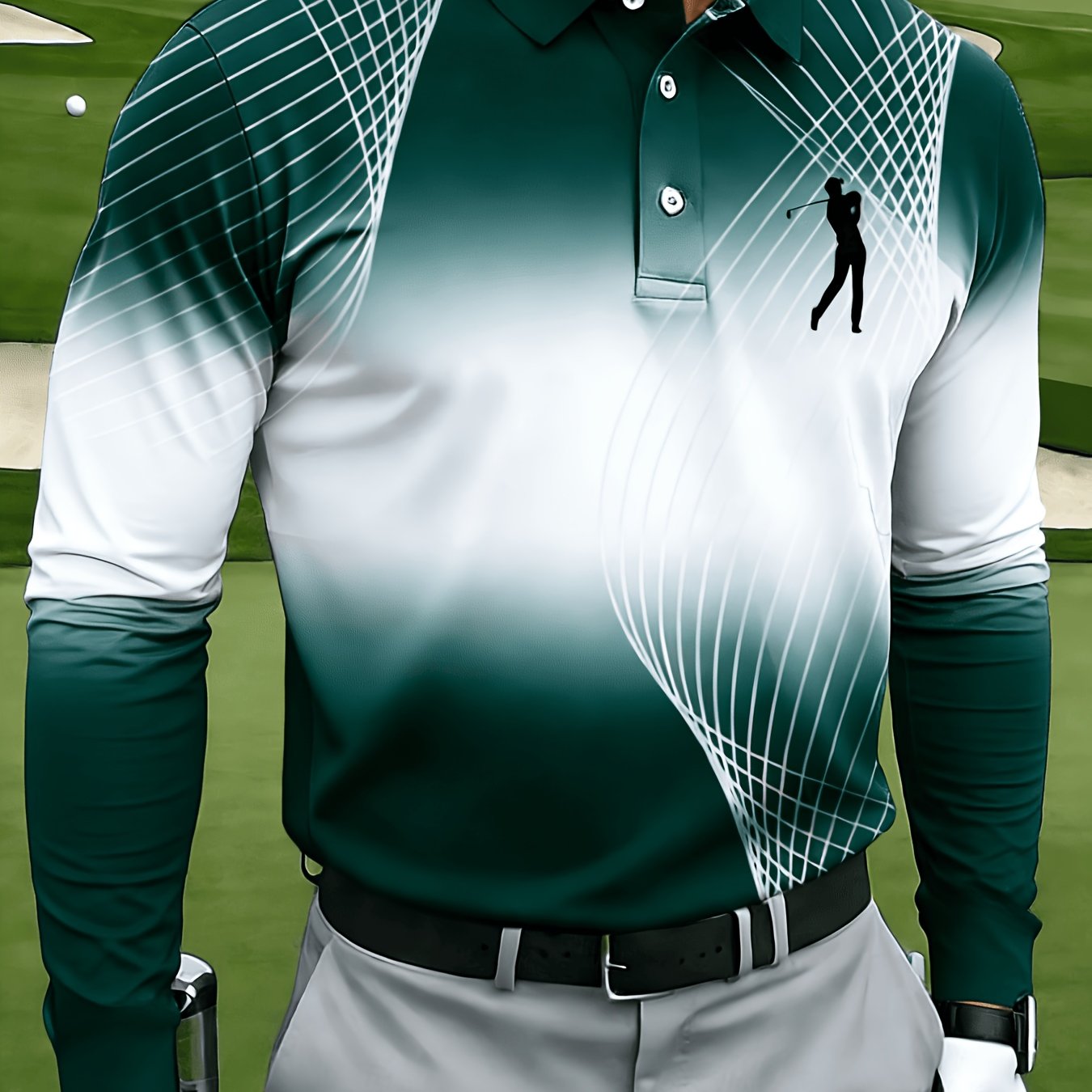Men's Casual Long-sleeve, with Mesh Lines and Golf Pattern Prints - Image 20