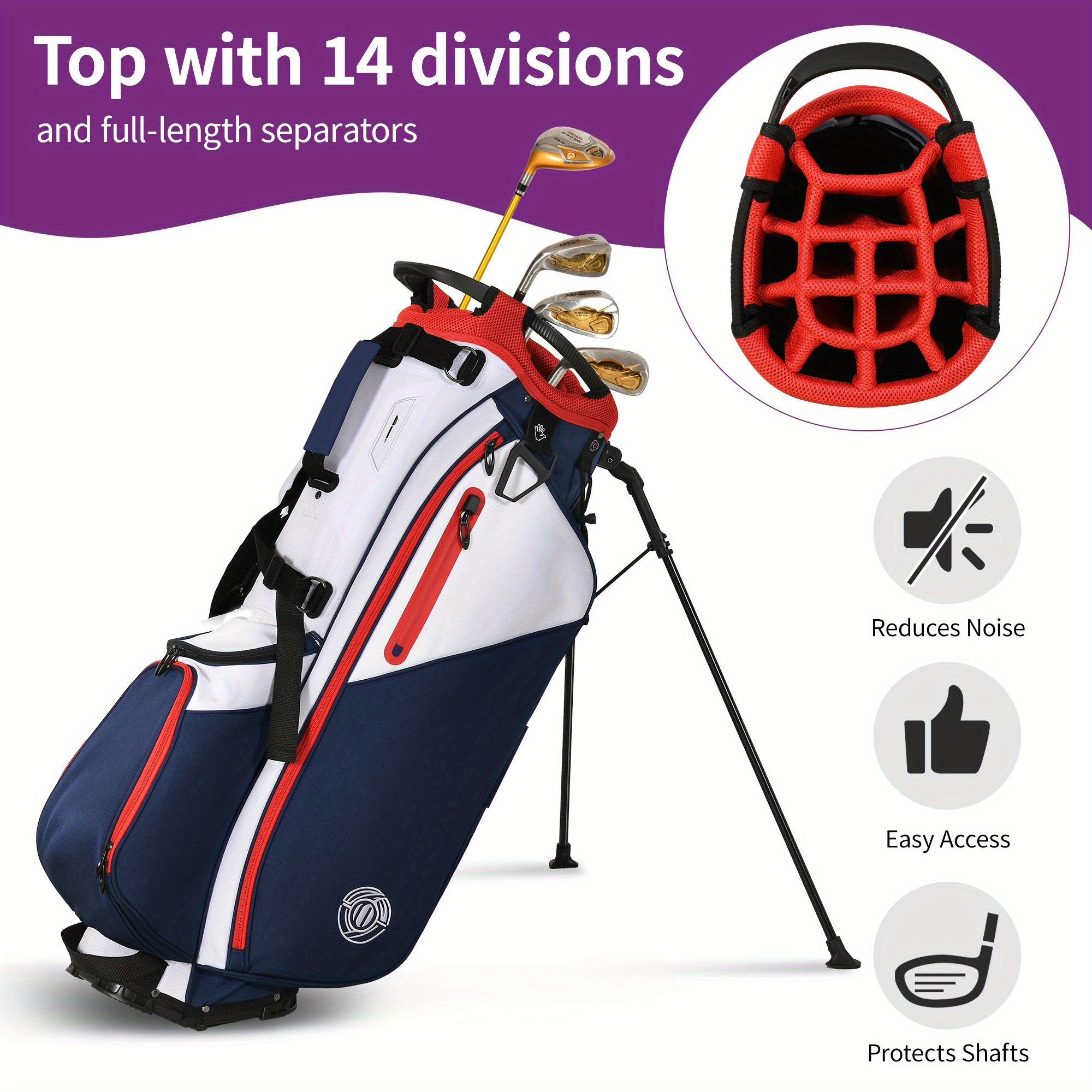 Shop source 14 Way Golf Bag with Stand, Lightweight Golf Stand Bag for Men Women - Image 7