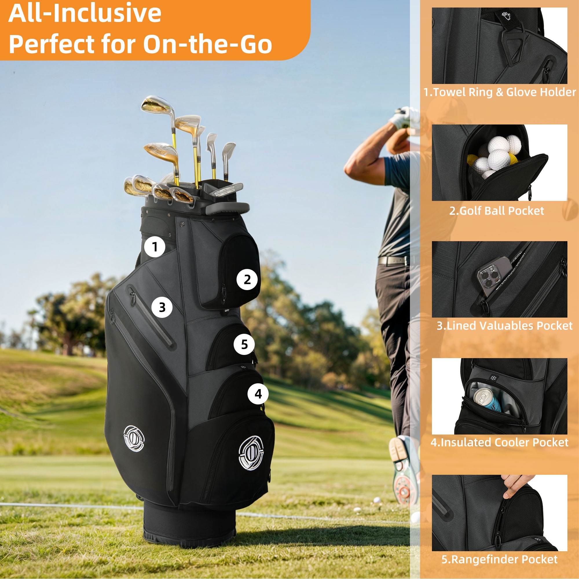 Cozerex Golf Bag, 14 Way Top Golf Cart Bag - Image 4