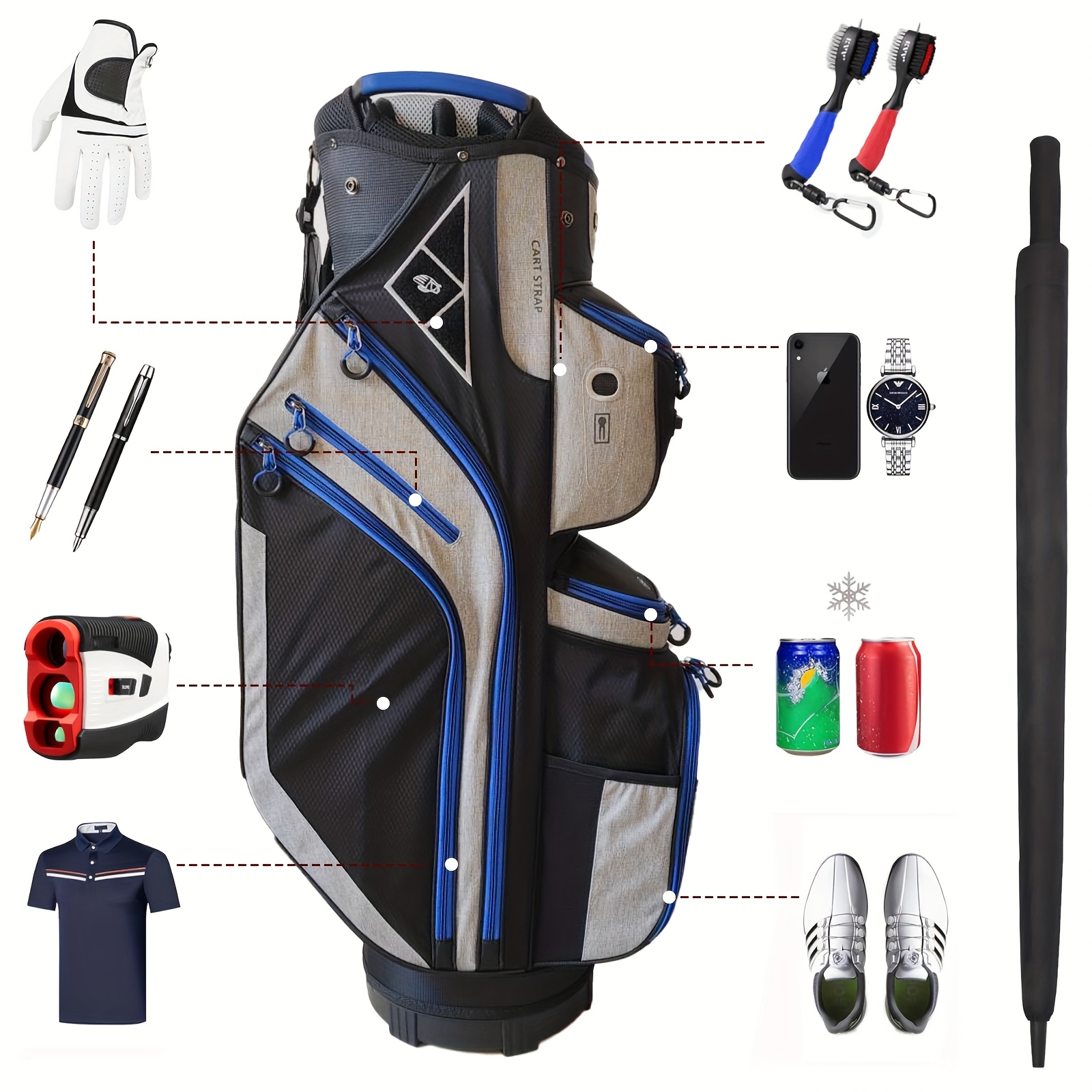 14 Way Golf Cart Bag For Push Bag Classy Design Full Length With Cooler, Rain Hood, Putter Well - Image 10