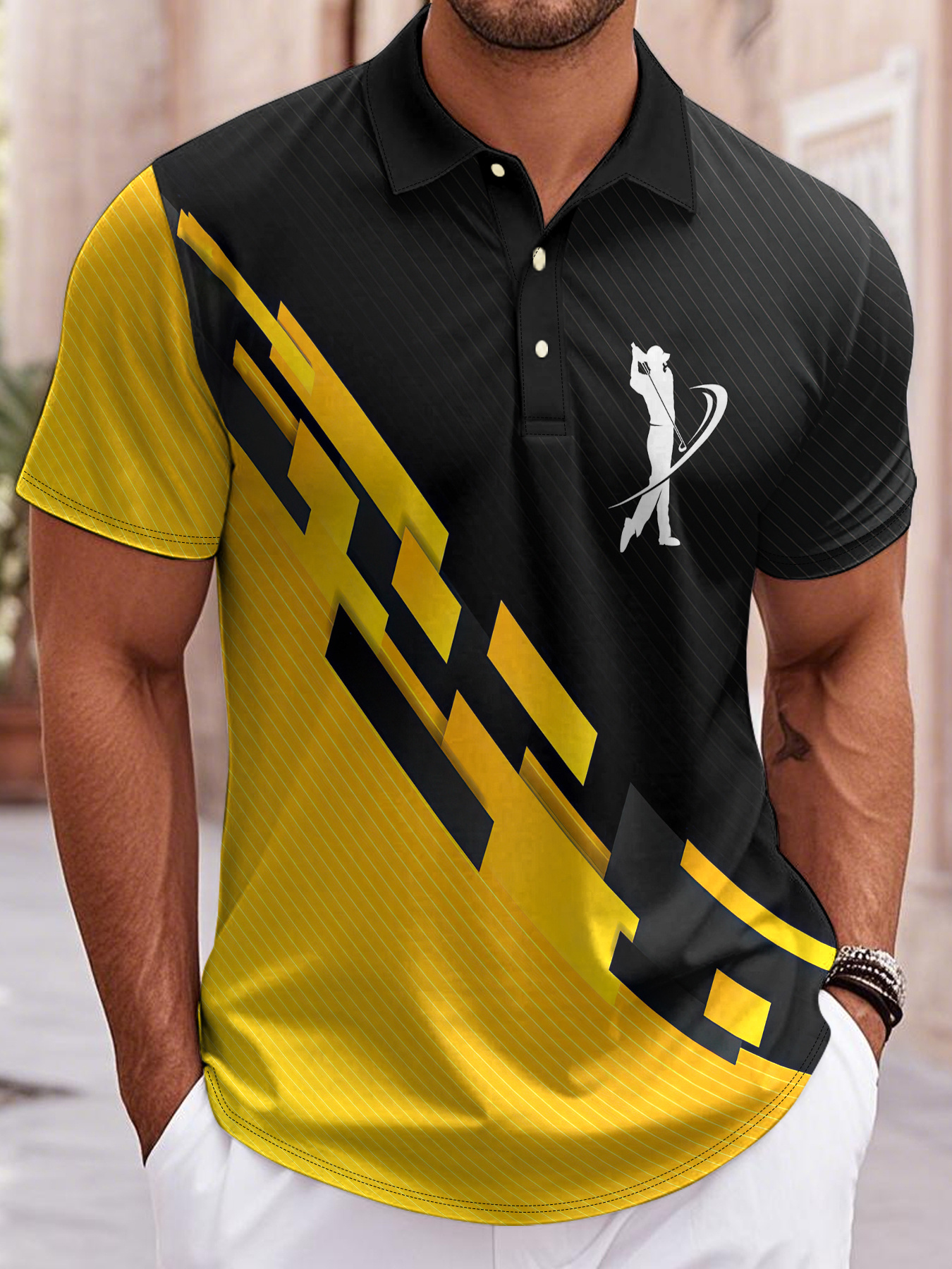 2D Flat Printing Men's Lightweight Breathable Golf Shirt