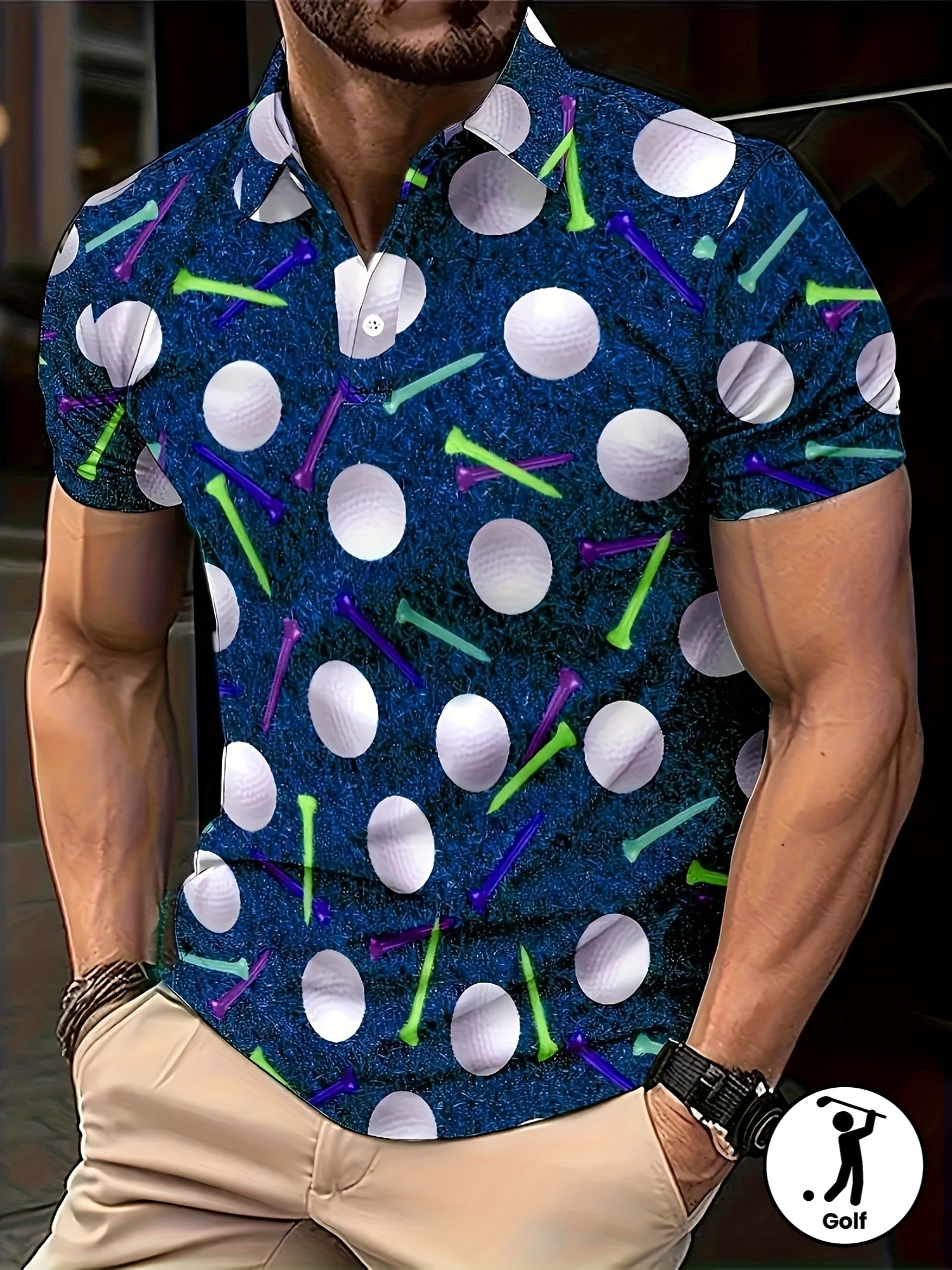 Men's Plus Size 2D Flat Golf Print Shirt Button - Image 4