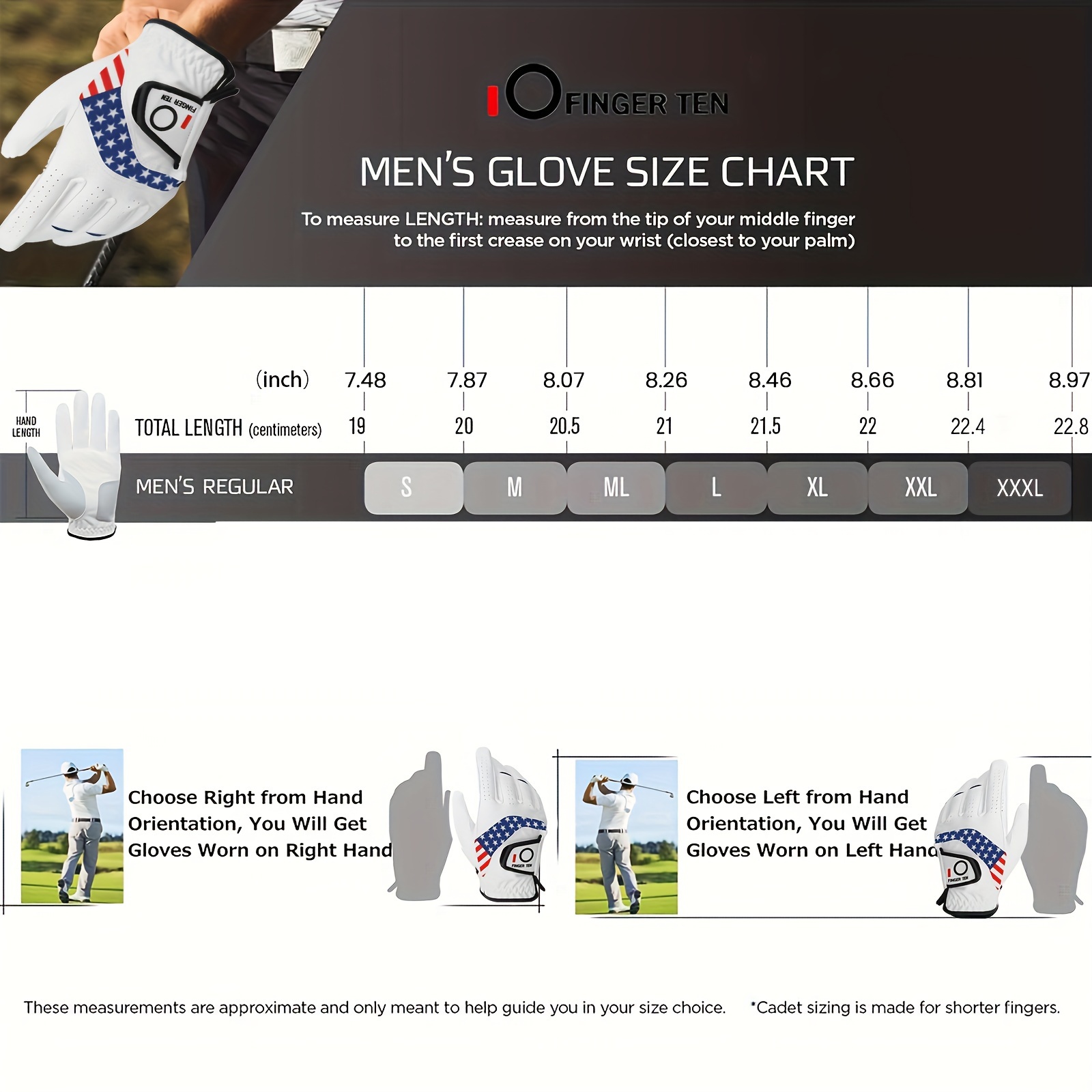 FINGER TEN Men's Golf Gloves 3pcs Left Hand Right Handed - Image 2