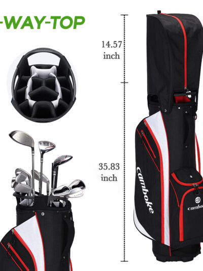 14-Way Golf Cart Bag, Lightweight Pocket Organizer Golf Bag, Golf Club Bag for Course (Red & Black)