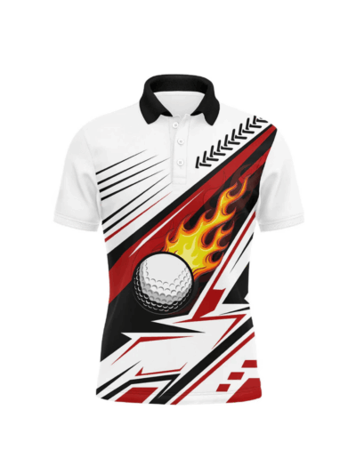Men's Breathable Short-Sleeve Golf Shirt with Flame Print & Collar