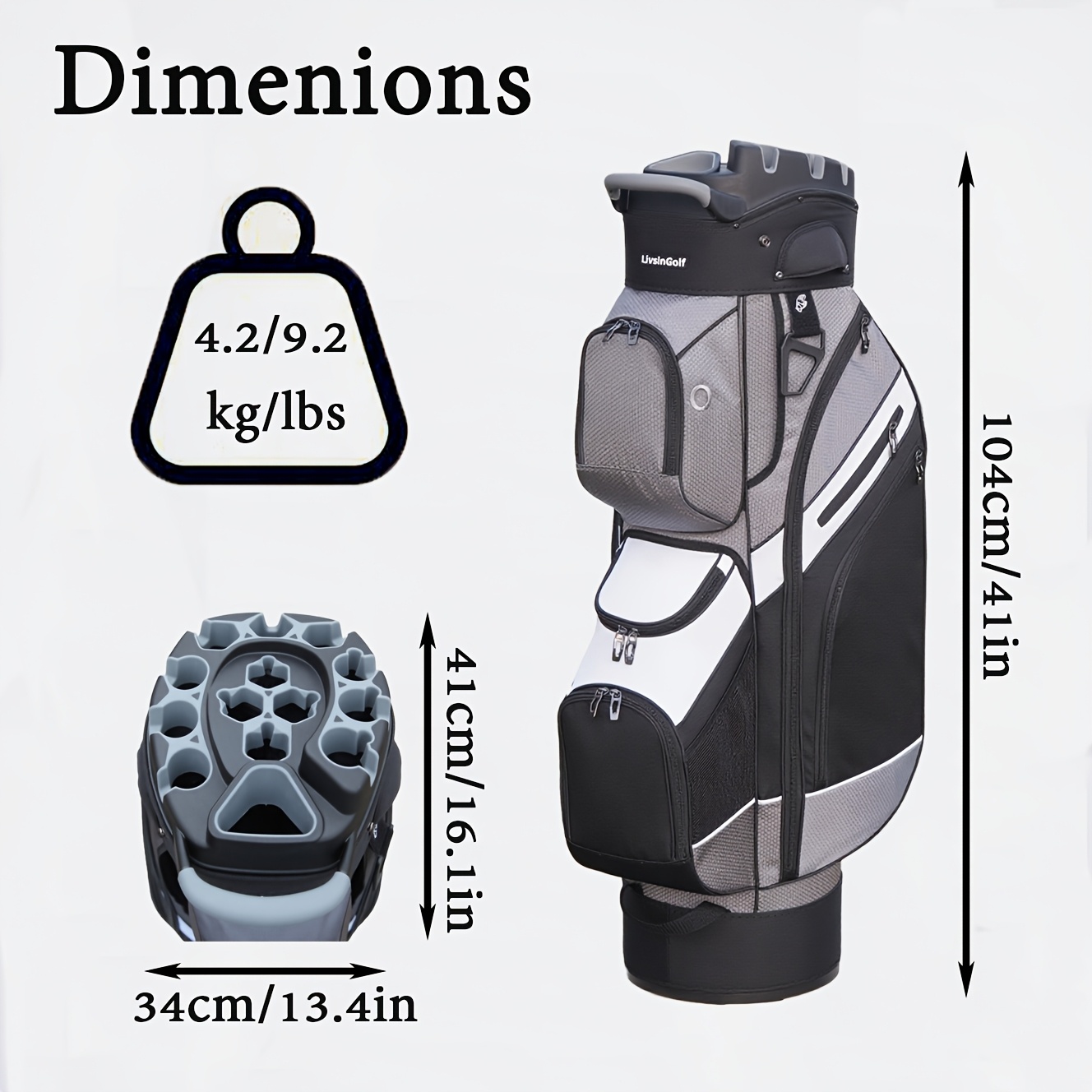 LivsinGolf Golf Cart Bag: 14-Way Molded Top, Multi-Handle Portable Design, A Must-Have On The Course - Image 6