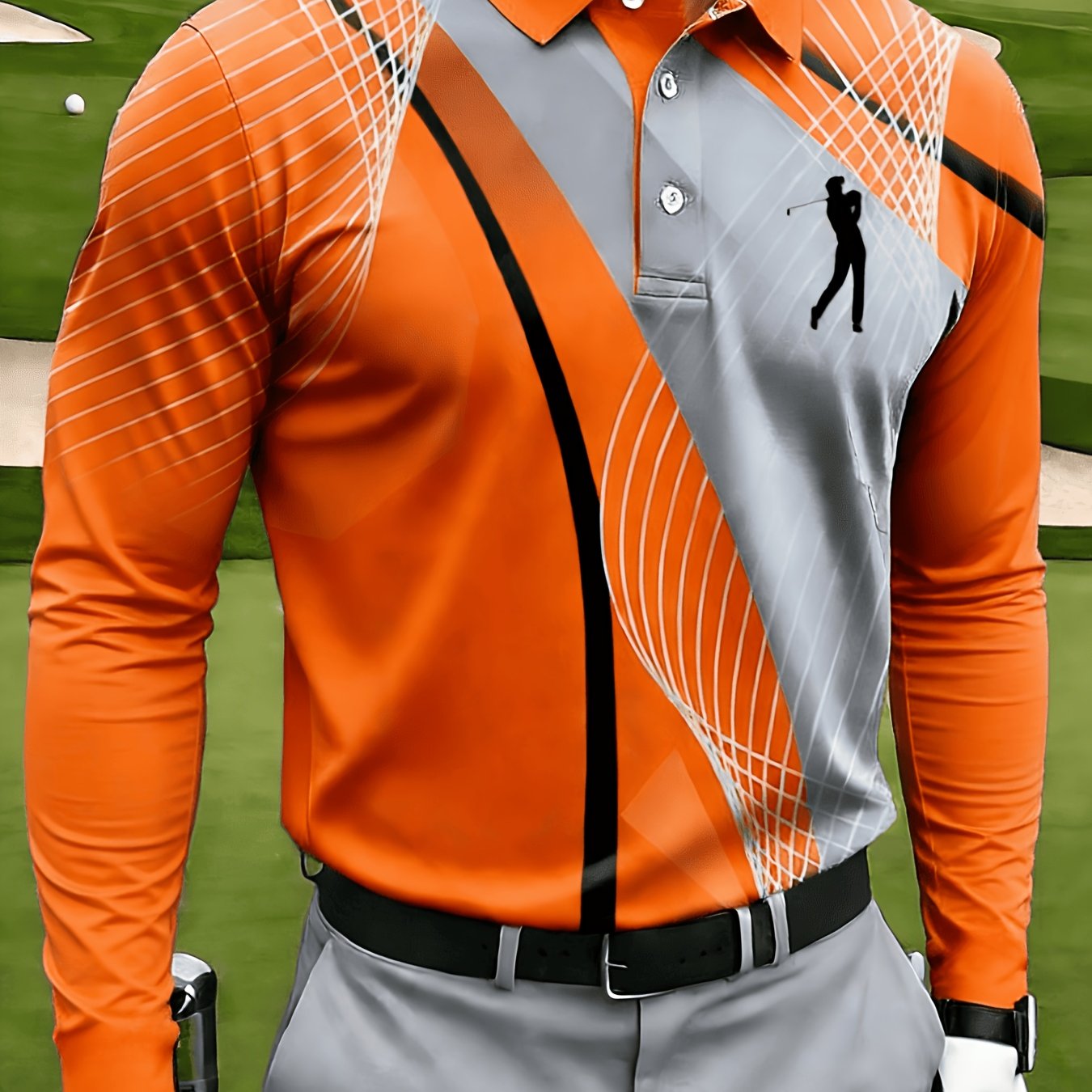 Men's Casual Long-sleeve, with Mesh Lines and Golf Pattern Prints - Image 23