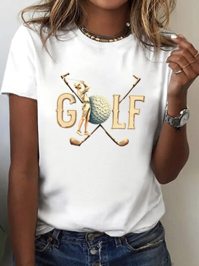 Women's Breathable Golf T-Shirt with Golfer Silhouette & GOLF Print
