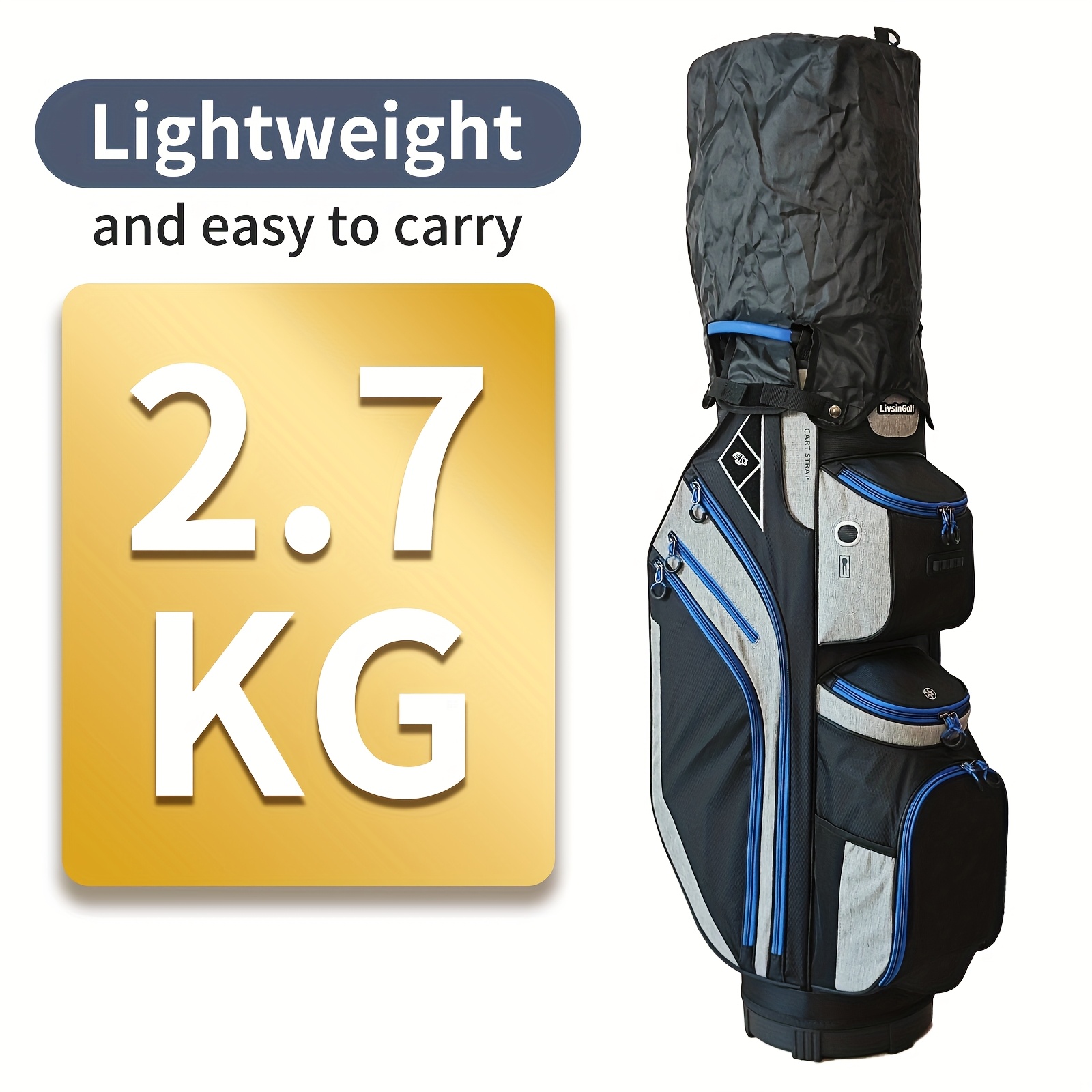 14 Way Golf Cart Bag For Push Bag Classy Design Full Length With Cooler, Rain Hood, Putter Well - Image 9