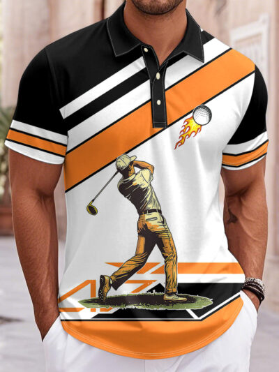 Men's Casual Golf-Themed Short Sleeve Polo Shirt