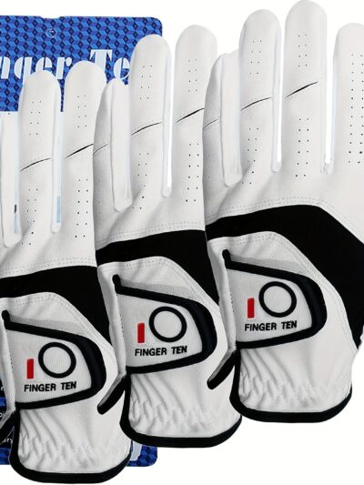 Finger Ten Golf Gloves Men Left Hand Right PU Value 3 Pack