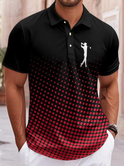 Men's Short-Sleeved Polo Shirt Featuring a Small Logo And a Golf Pattern