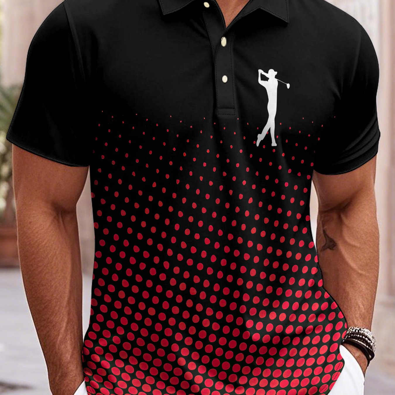 Men's Short-Sleeved Polo Shirt Featuring a Small Logo And a Golf Pattern - Image 6