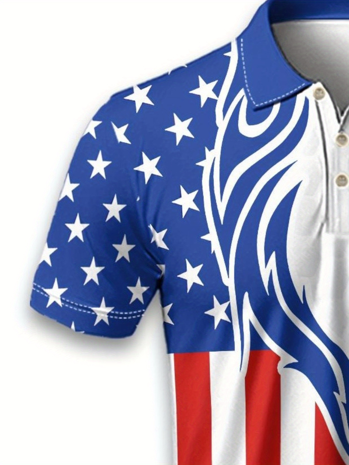 2D Flat Printing Men's Breathable Golf Shirt with American Flag and Golf Logo Print - Image 2