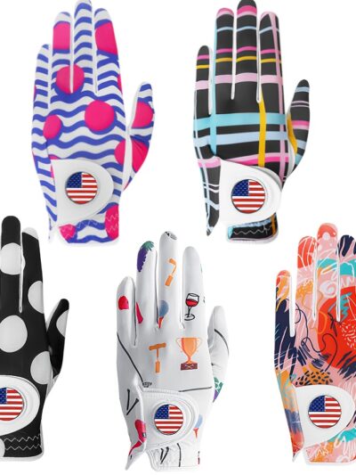 GKANDI Stylish Women's Golf Gloves Value 5Pack Left Hand With USA Flag Ball Marker
