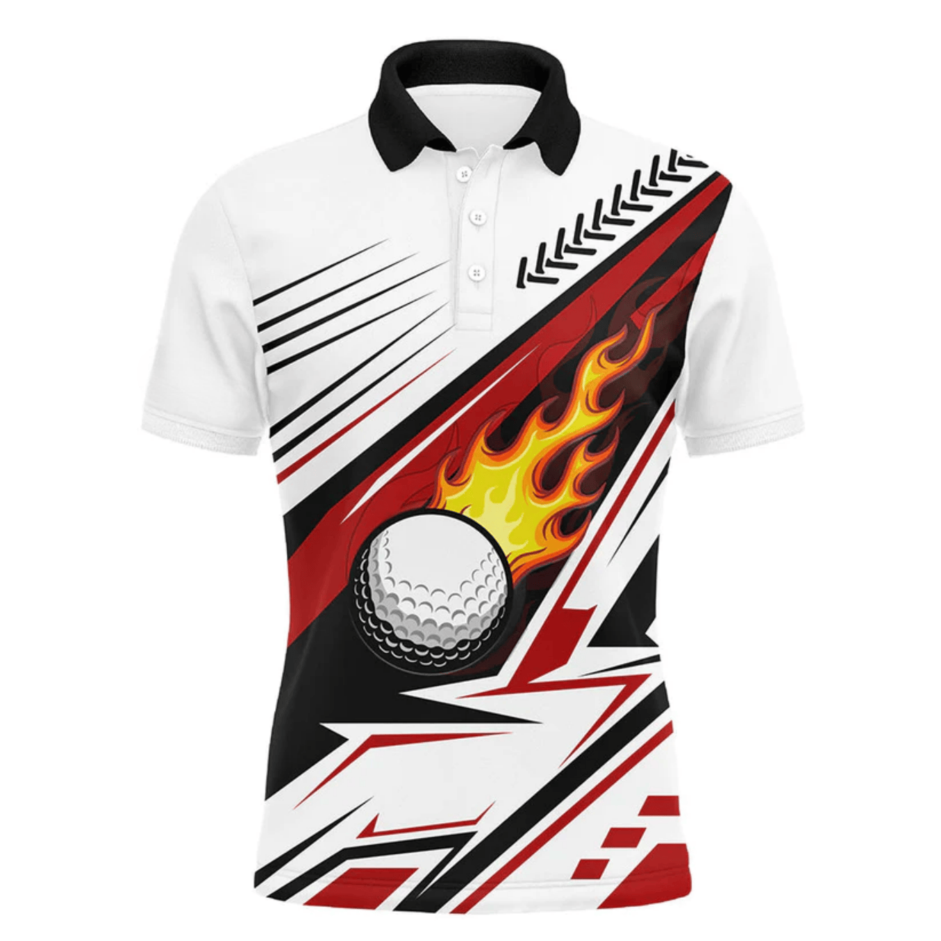 Men's Breathable Short-Sleeve Golf Shirt with Flame Print & Collar - Image 4