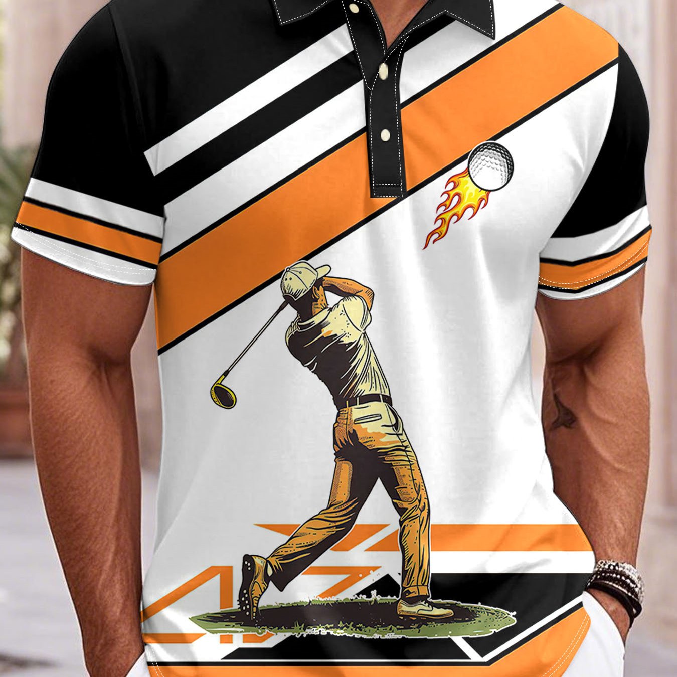Men's Casual Golf-Themed Short Sleeve Polo Shirt - Image 6