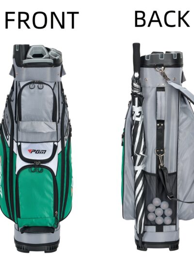 PGM Green Golf Cart Bag | 14 Way Silent Top Divider Premium Golf Bag with Durable Handles and Rain Cover, Polyamide Material, 9 Pockets