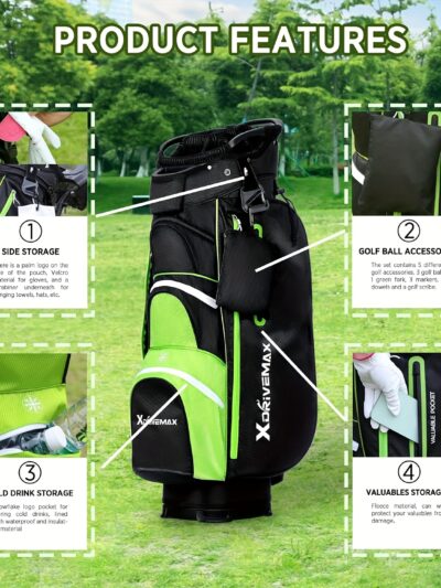 XDriveMax Golf Cart Bag, Premium 15 Way Golf Club Bag with Rain Cover, Cooler, And Accessory Kit