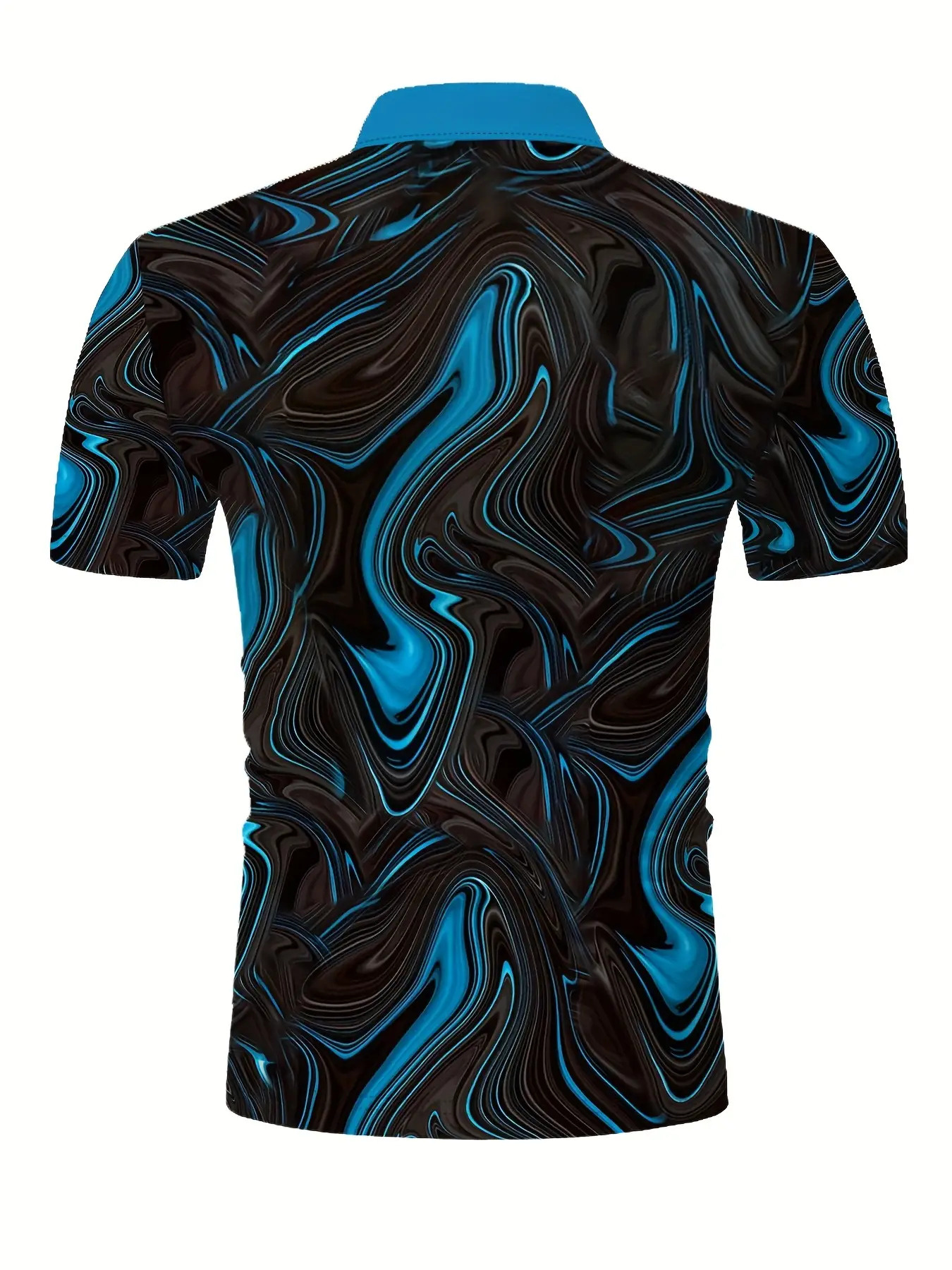 Men's Slim-Fit Short Sleeve Shirt with Black & Blue Swirl Print - Image 2