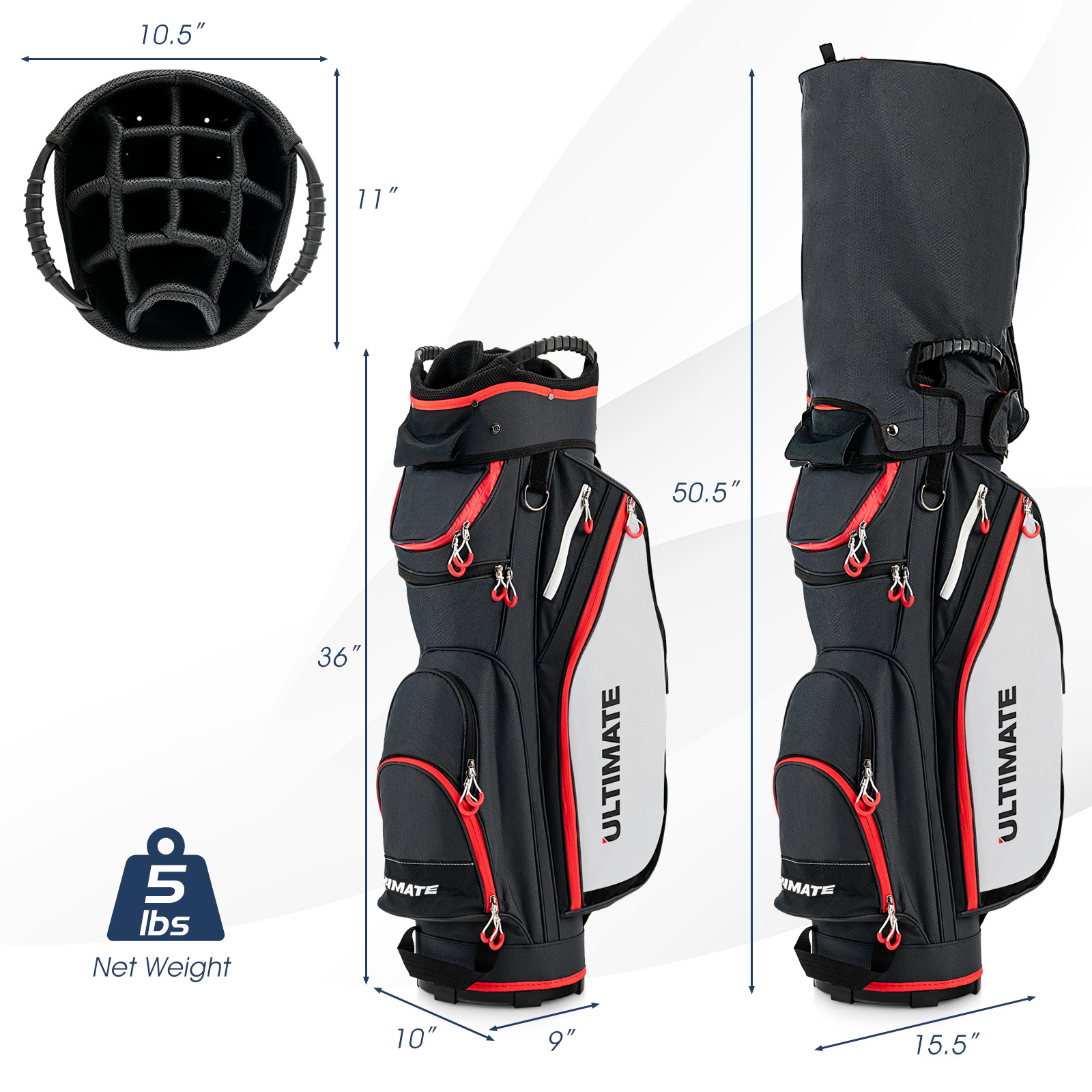 GYMAX Large Capacity Lightweight Golf Cart Bag with 14-Way Full-Length Dividers - Image 4