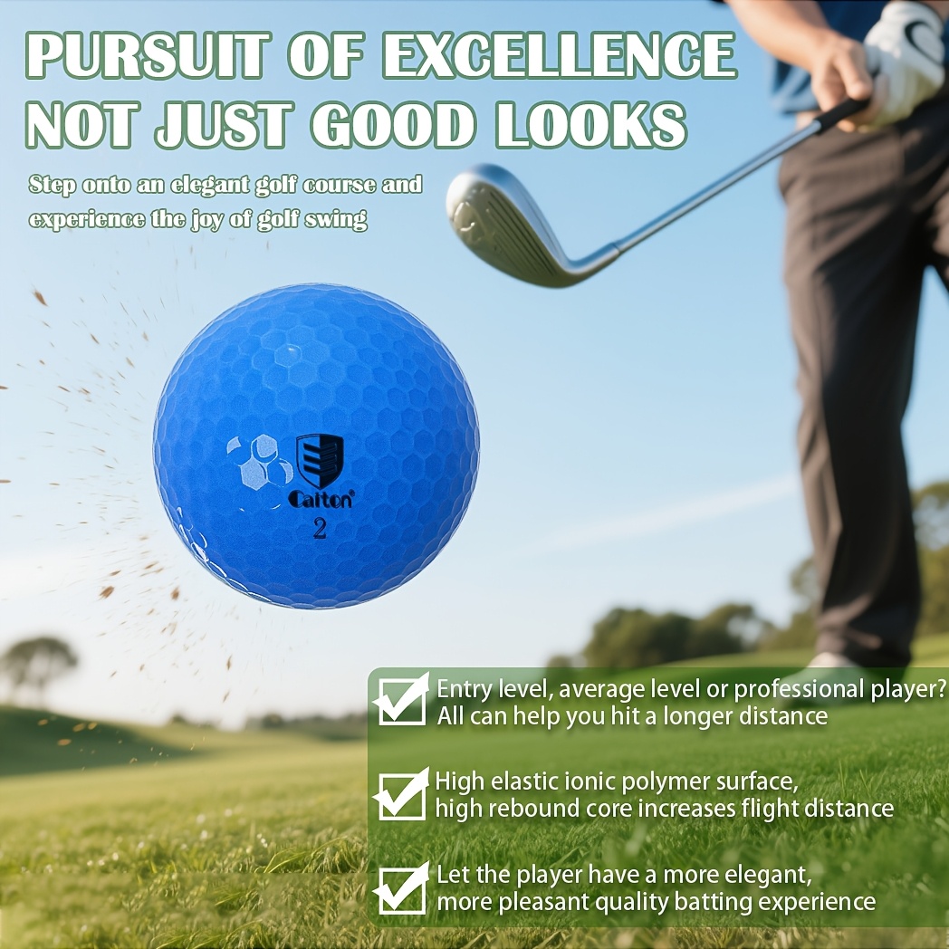 12pcs Caiton Golf Balls - Crystal-Clear Finish, High-Visibility Blue 2-Layer Design for Maximum Distance, Control & Accuracy - Image 8