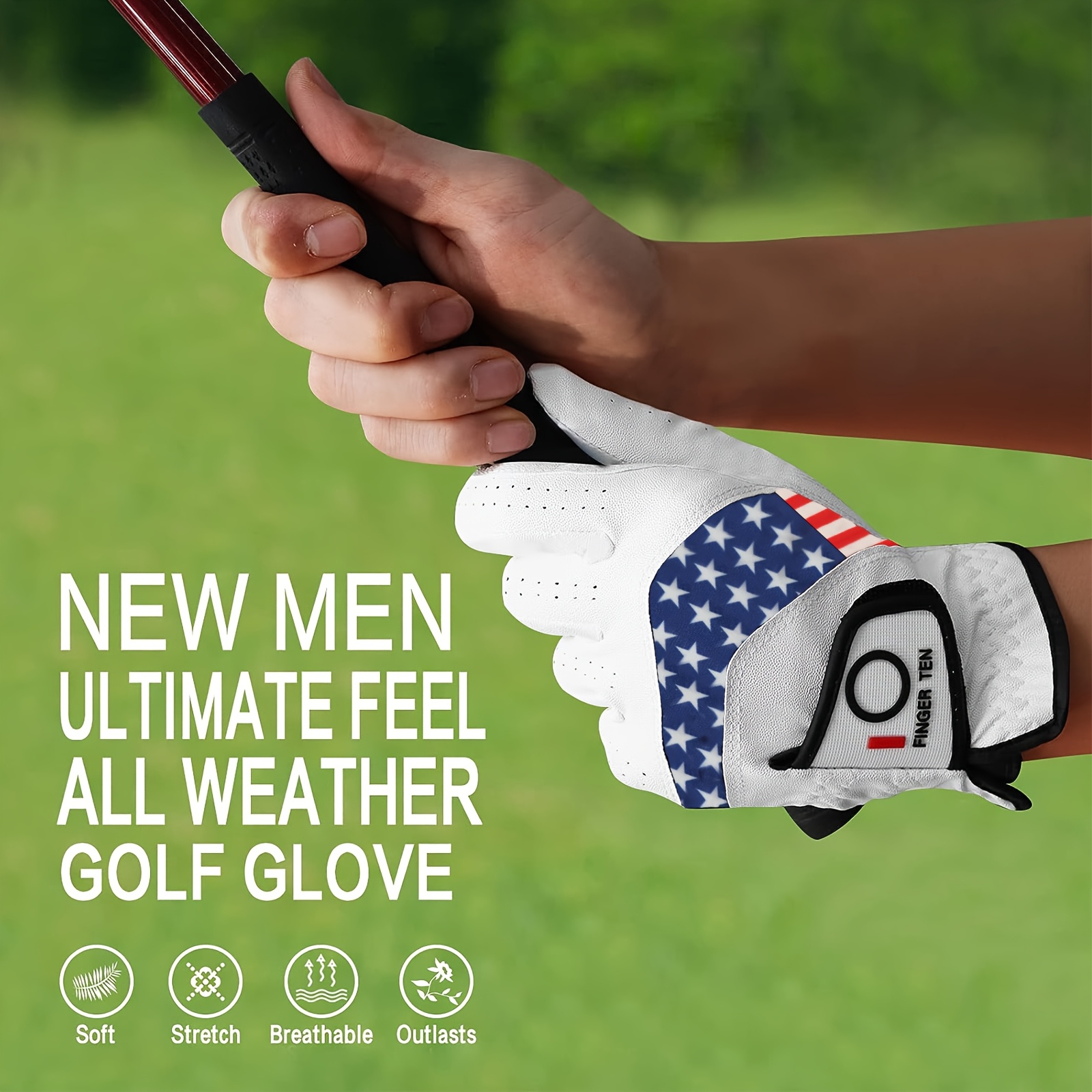 FINGER TEN Men's Golf Gloves 2pcs Left Hand All Weather GripSoft - Image 4
