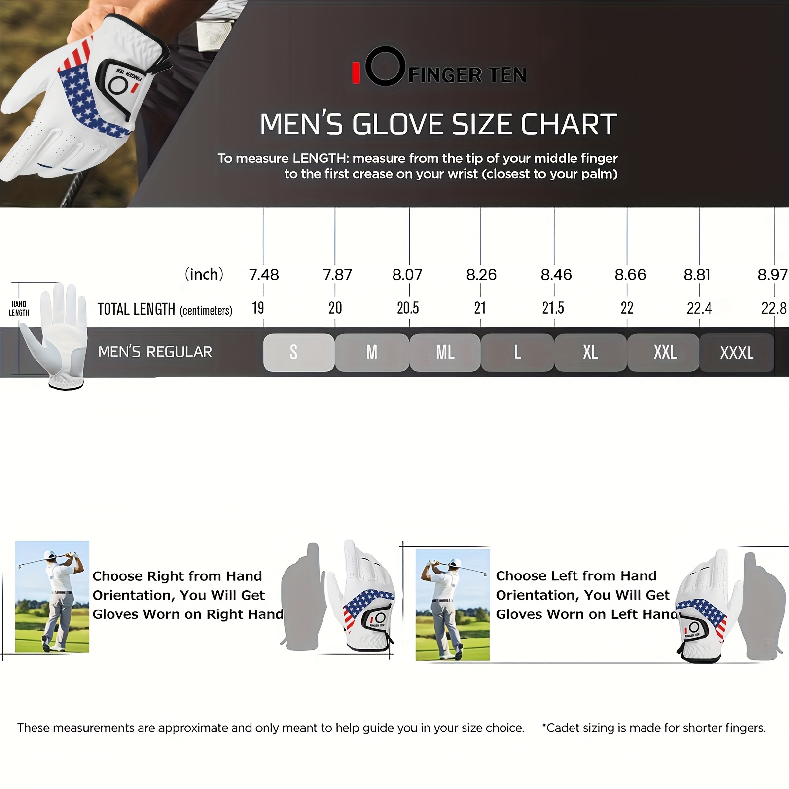 FINGER TEN Men's Golf Gloves 2pcs Left Hand All Weather GripSoft - Image 2