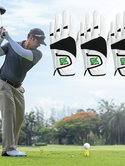 3 Pack Men's Left Hand Golf Gloves - All-Weather Soft Breathable Hook & Loop Wrist Gloves, for right-handed golfers