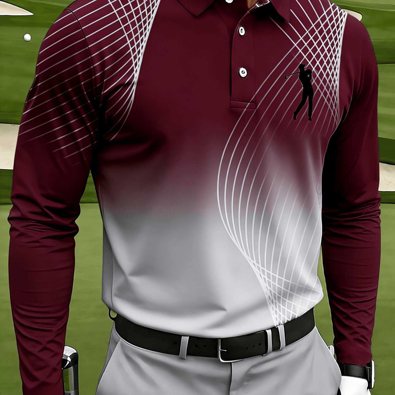 Men's Casual Long-sleeve, with Mesh Lines and Golf Pattern Prints - Image 21