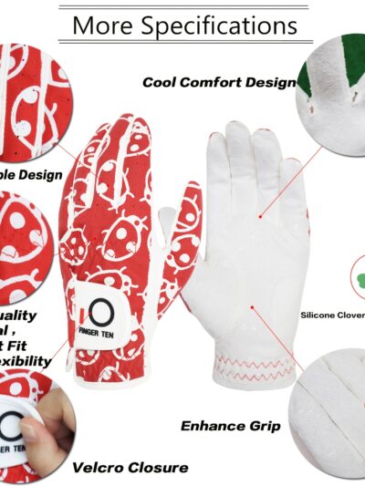 FINGER TEN Golf Women's Gloves Ladies Left Hand Golfer Value 6 Pack, All Weather Rain Grip Glove