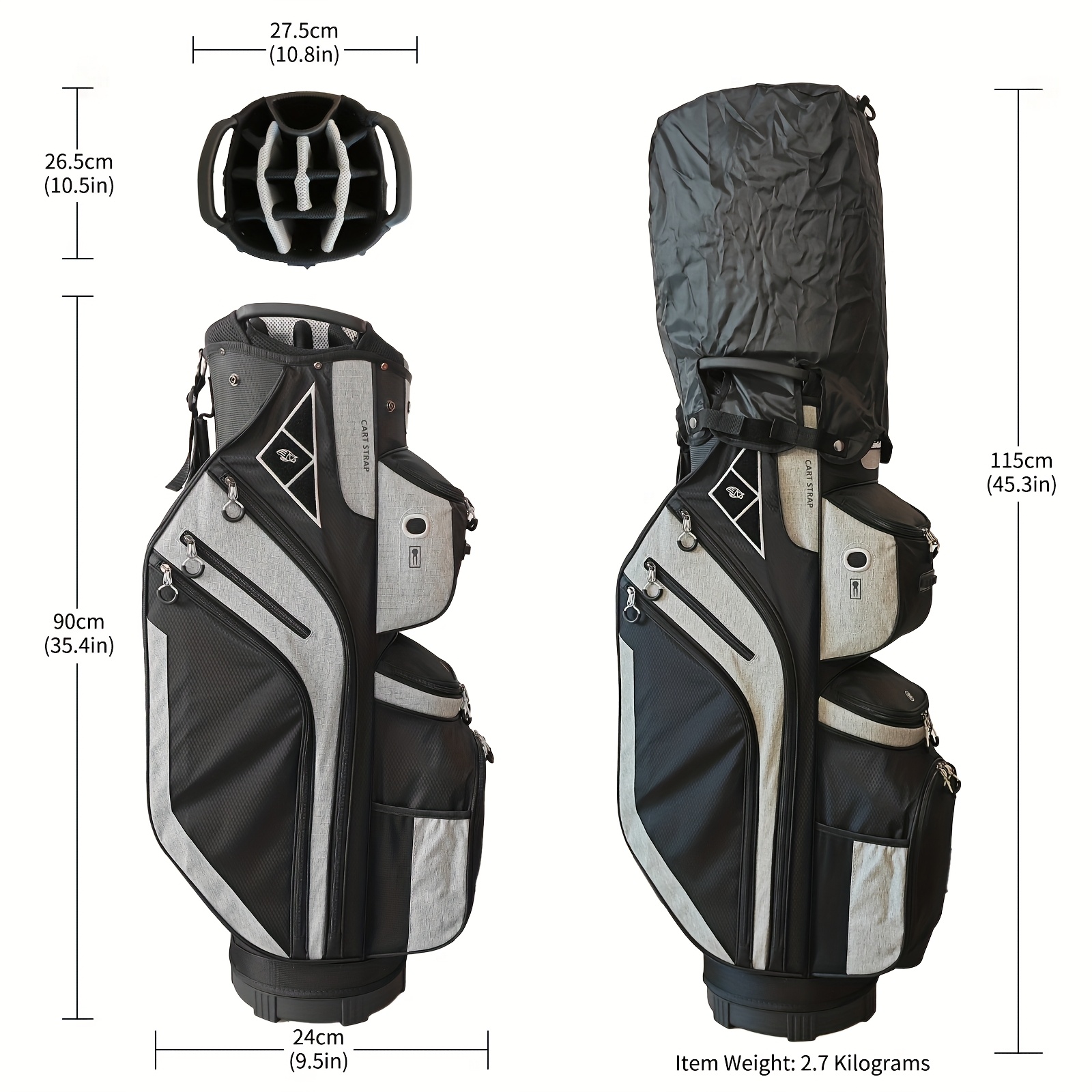 14 Way Golf Cart Bag For Push Bag Classy Design Full Length With Cooler, Rain Hood, Putter Well - Image 7