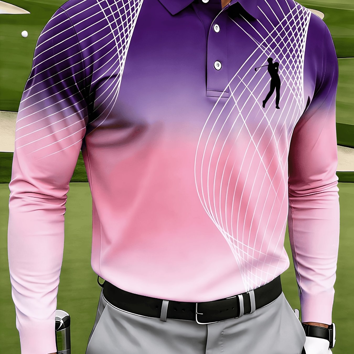 Men's Casual Long-sleeve, with Mesh Lines and Golf Pattern Prints - Image 17